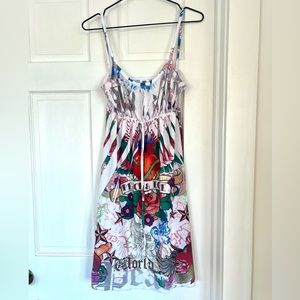 Tattoo dress size L - biker sundress with colorful design - used good